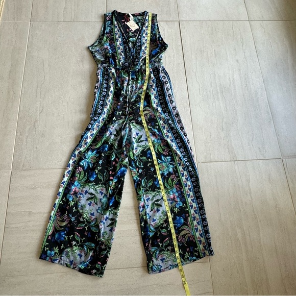 Raga Anthropologie Jumpsuit Multicolor Paisley Floral Sleeveless V-neck Size L - Picture 9 of 10